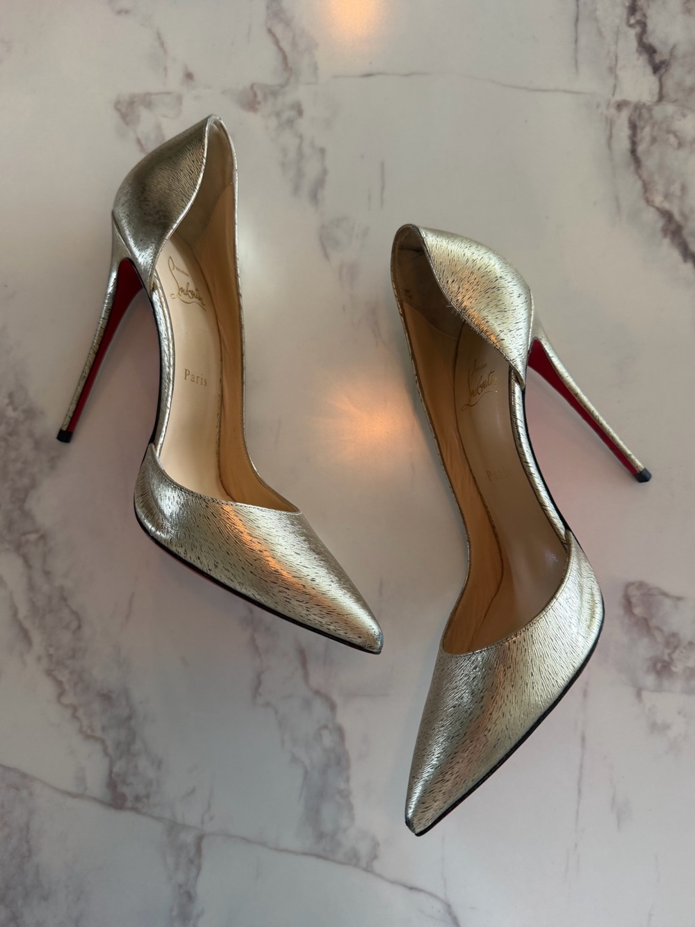 Christian Louboutin Gold Iriza Metallic Pointed Toe D'Orsay Pumps